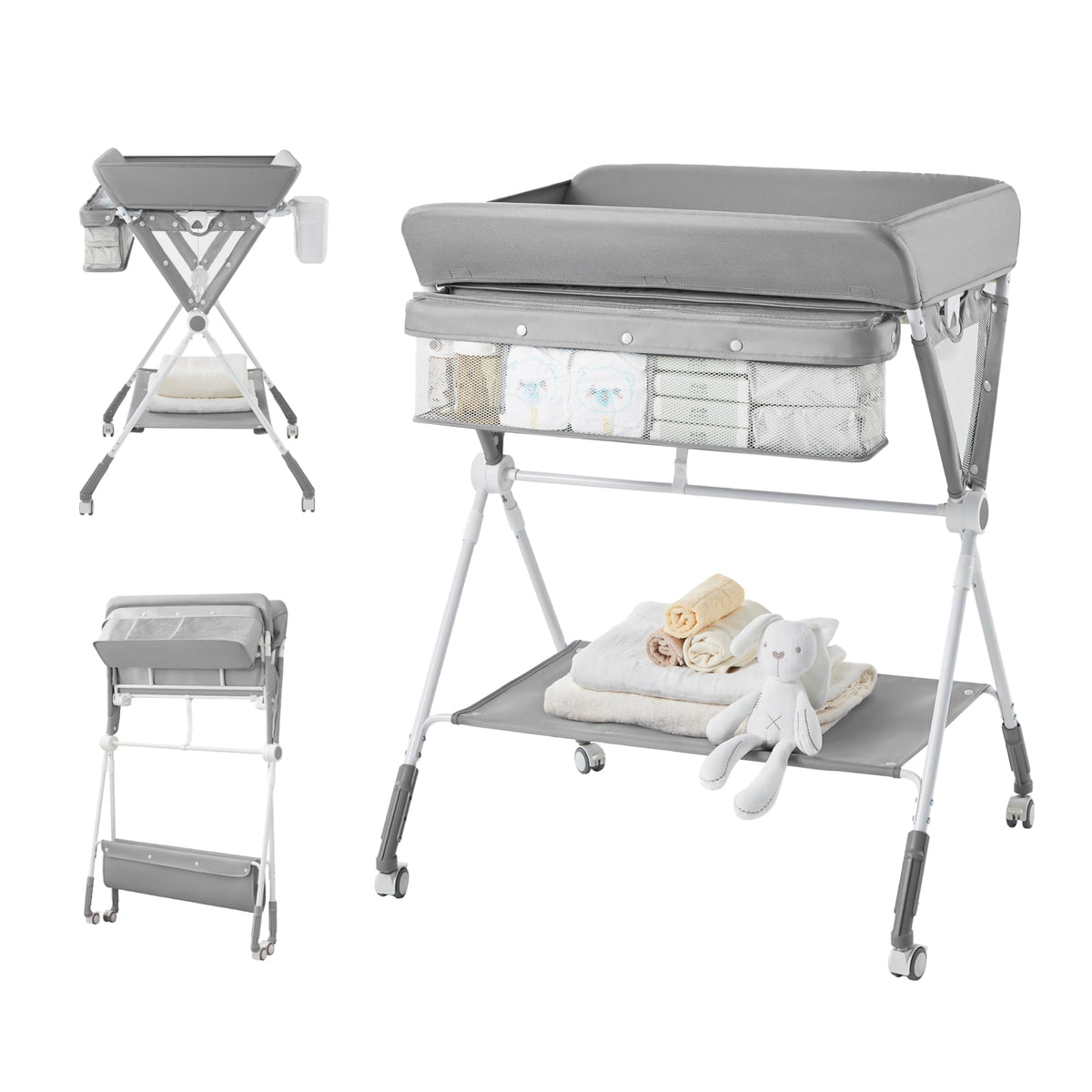 KUB portable baby changing table folded-flat side view highlights compact space-saving design.