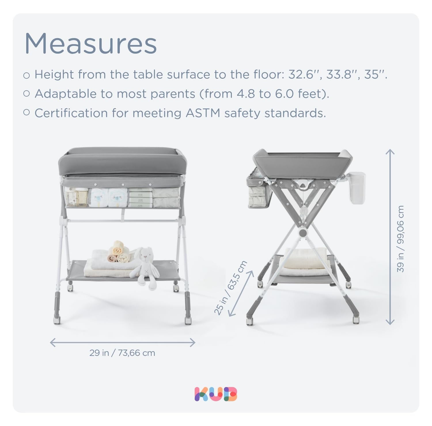 KUB portable changing table grey color model showcases sleek nursery look.