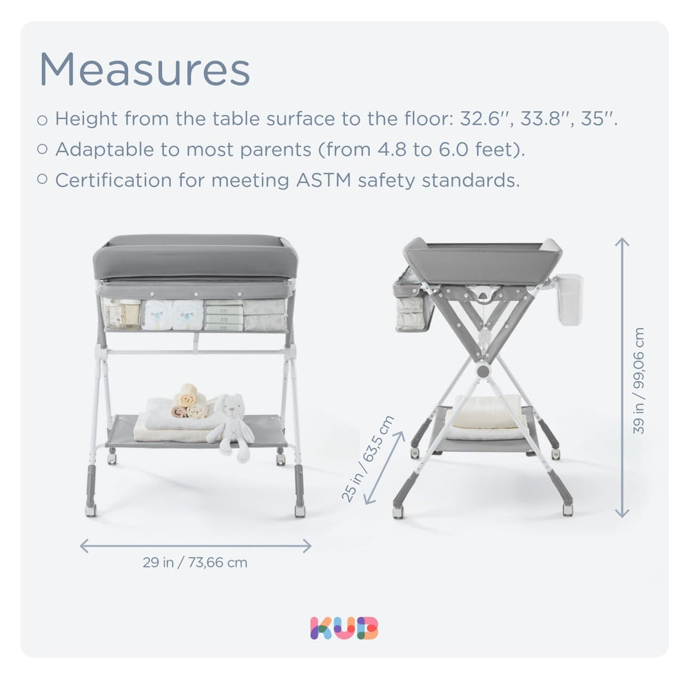 KUB portable changing table grey color model showcases sleek nursery look.