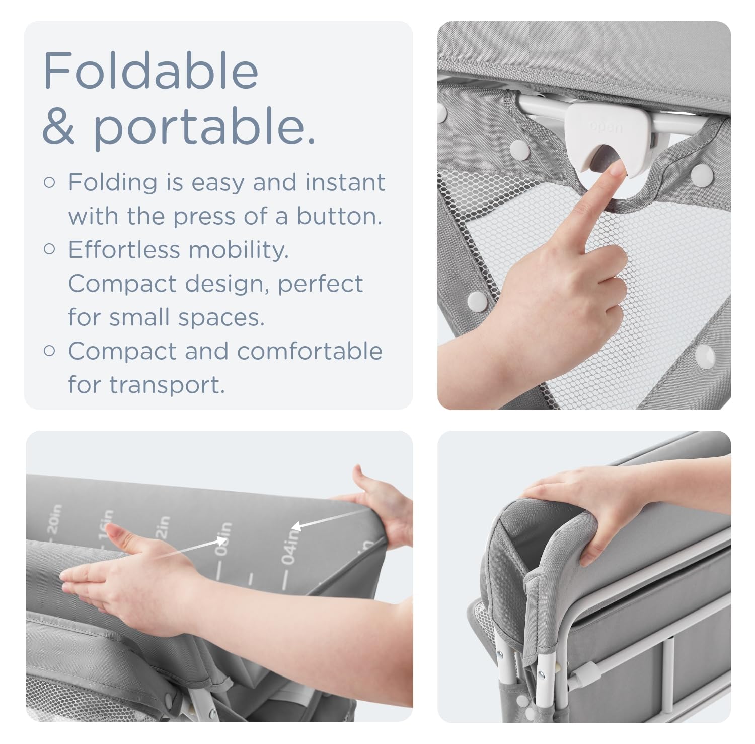 KUB portable changing table height adjustment setup shows three levels for comfortable diapering.