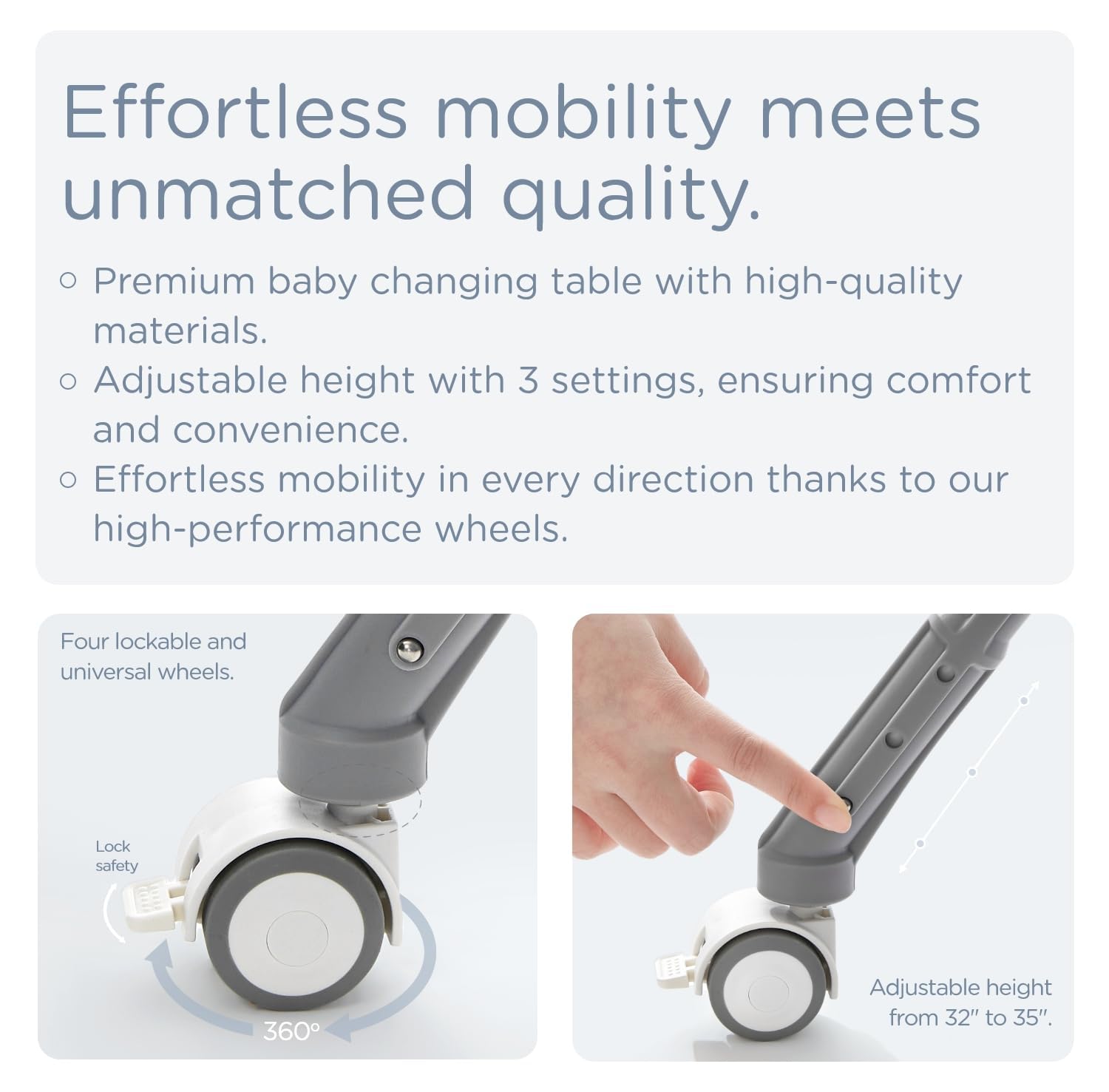 KUB portable changing table in nursery demonstrates easy height adjustability for caregivers.