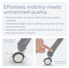 KUB portable changing table in nursery demonstrates easy height adjustability for caregivers.