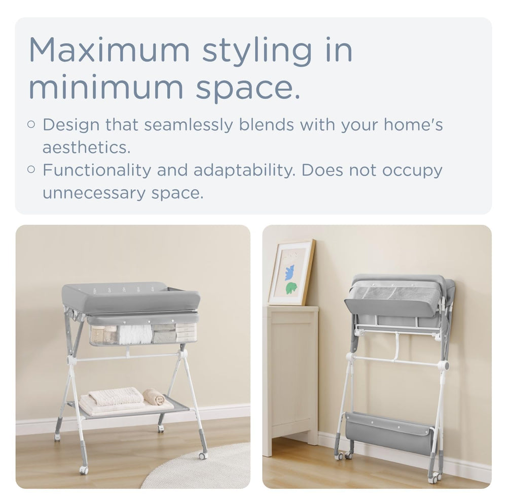 KUB portable changing table with wheels enables smooth, portable use around the home.