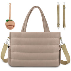 KUBYA diaper bag tote front view shows a cozy puffer quilted design for everyday use