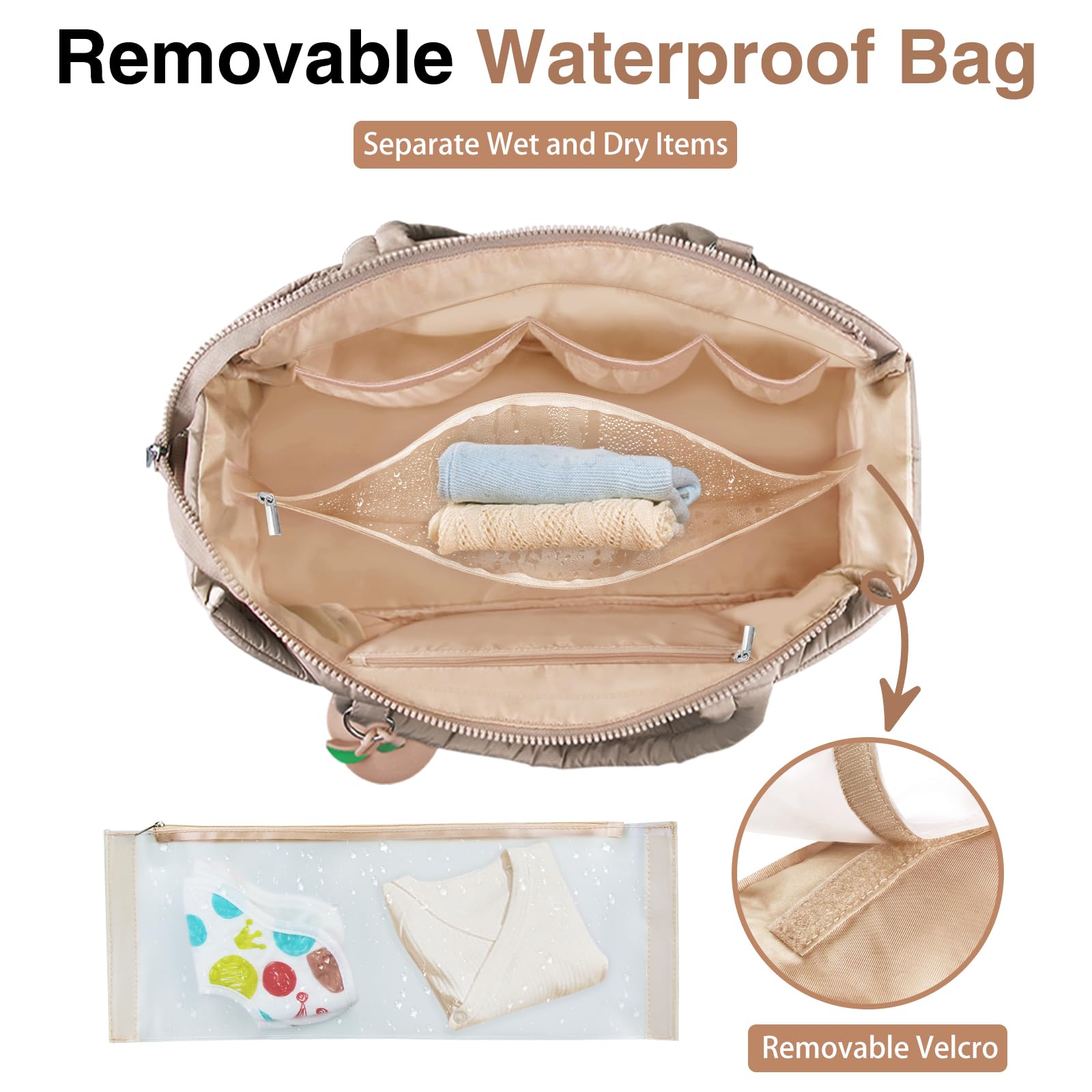 KUBYA silicone pacifier case on tote demonstrates BPA free and easy sterilization