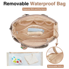 KUBYA silicone pacifier case on tote demonstrates BPA free and easy sterilization