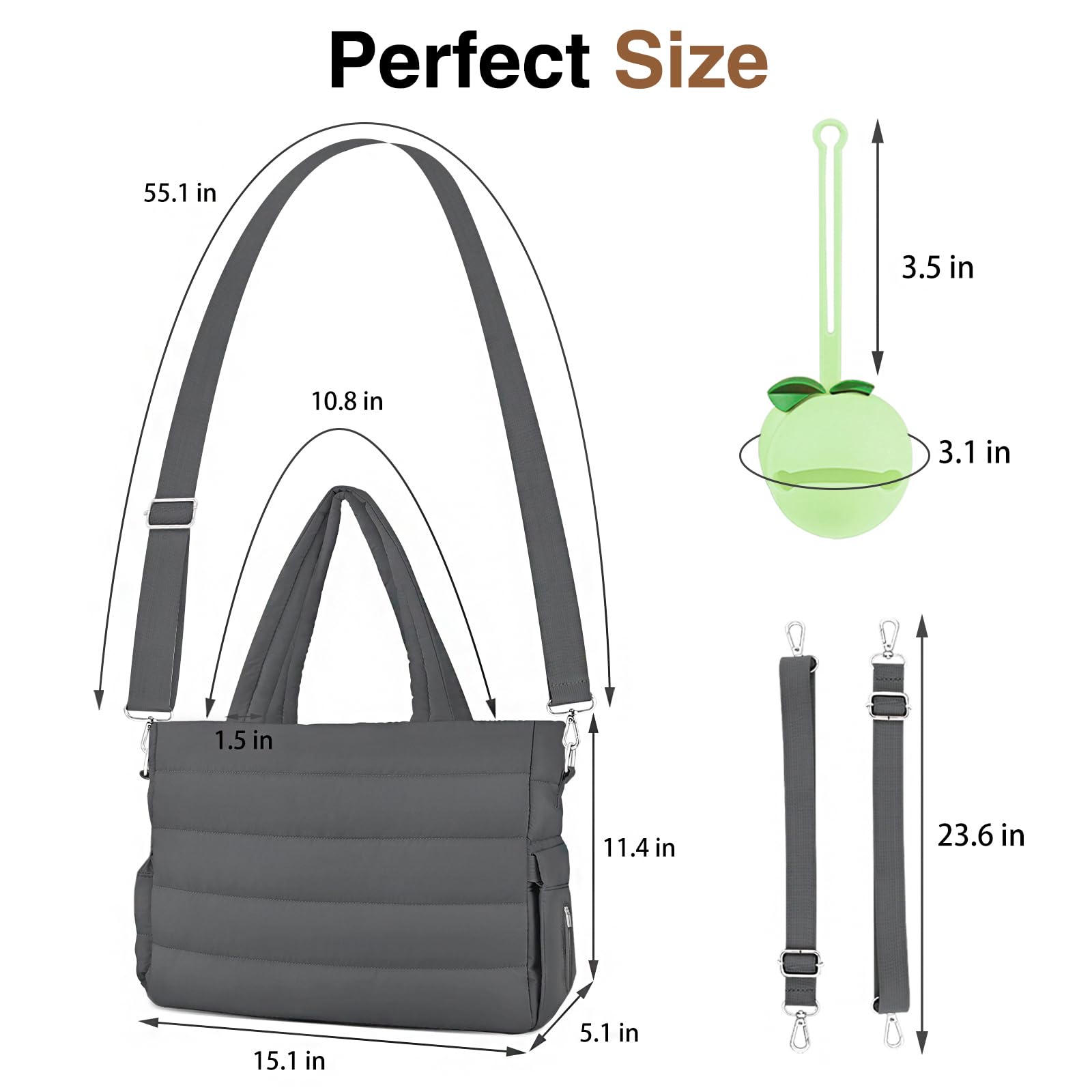 KUBYA Diaper Bag Tote with two adjustable stroller straps attached