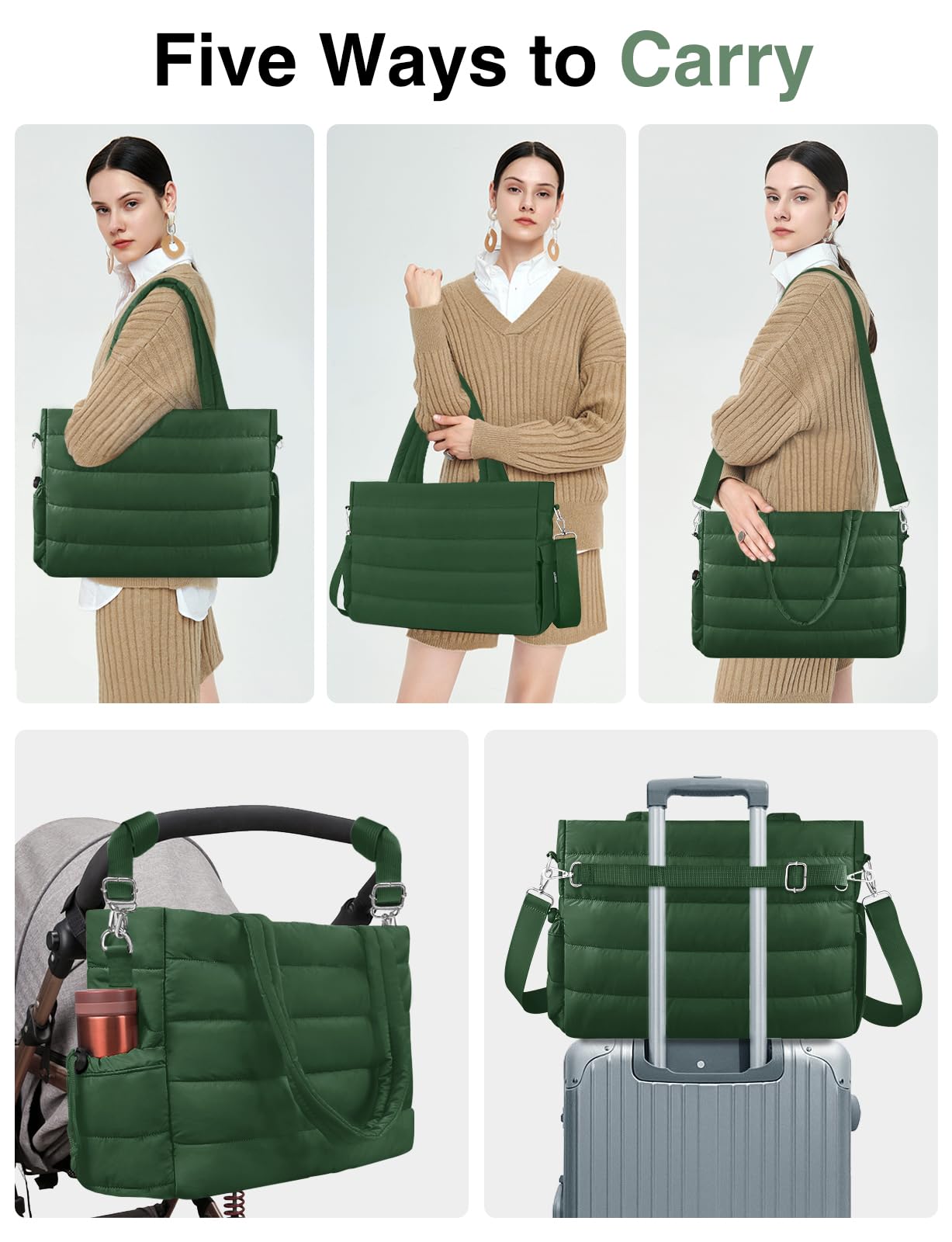 KUBYA diaper bag tote travel-ready setup highlights versatile use on trips and daily outings