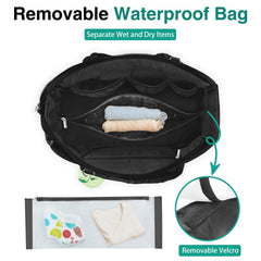 KUBYA diaper bag tote with removable wet dry bag for wet items.