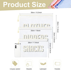 KUIRAN hospital bag pouches with labeled CLOTHES, DIAPERS, SNACKS for quick access.