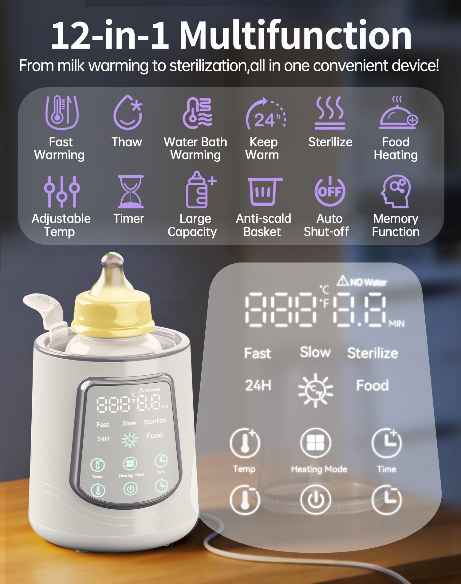 KUMIKIMI 12in1 warmer with versatile modes for warming, defrosting, and sterilizing.