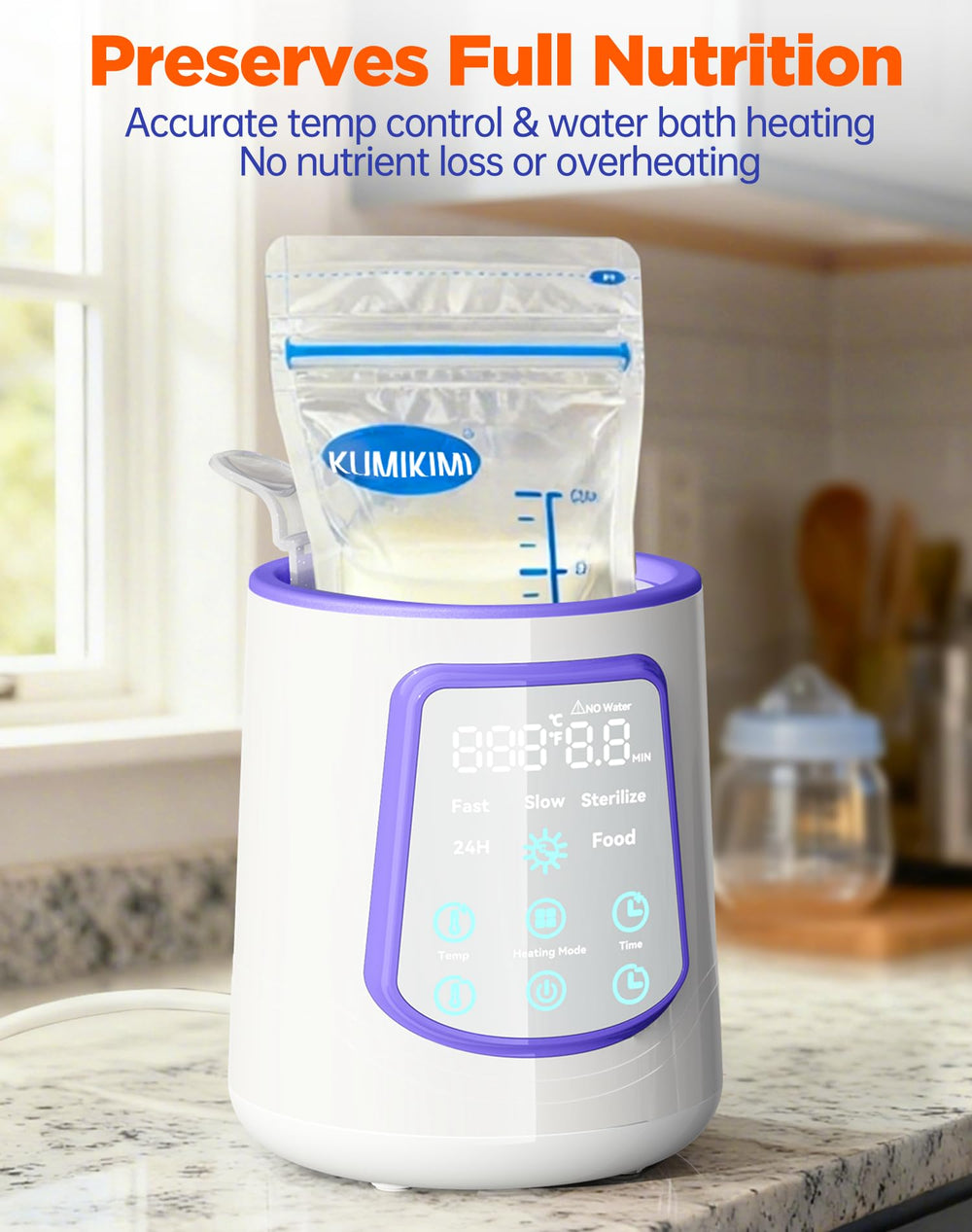 KUMIKIMI-custom-temp-timer-control demonstrates precise milk warming.
