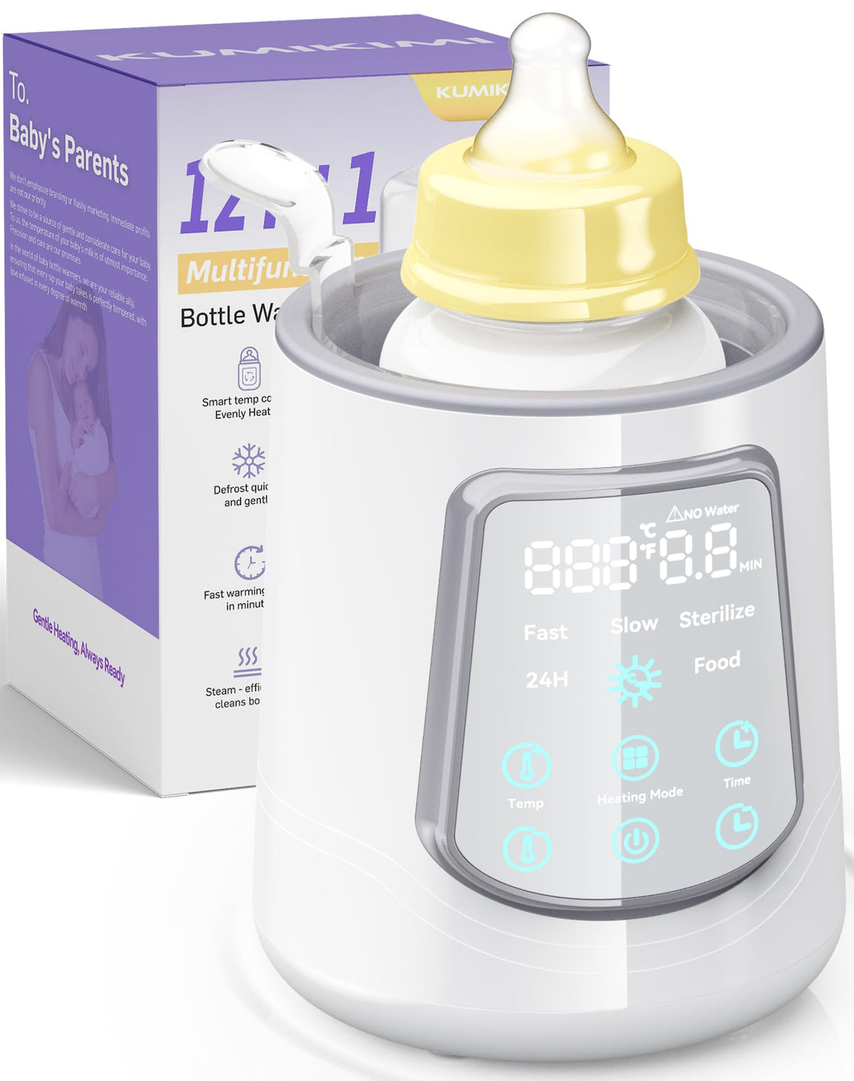KUMIKIMI fast bottle warmer with quick-heat feature for speedy baby feeding sessions.