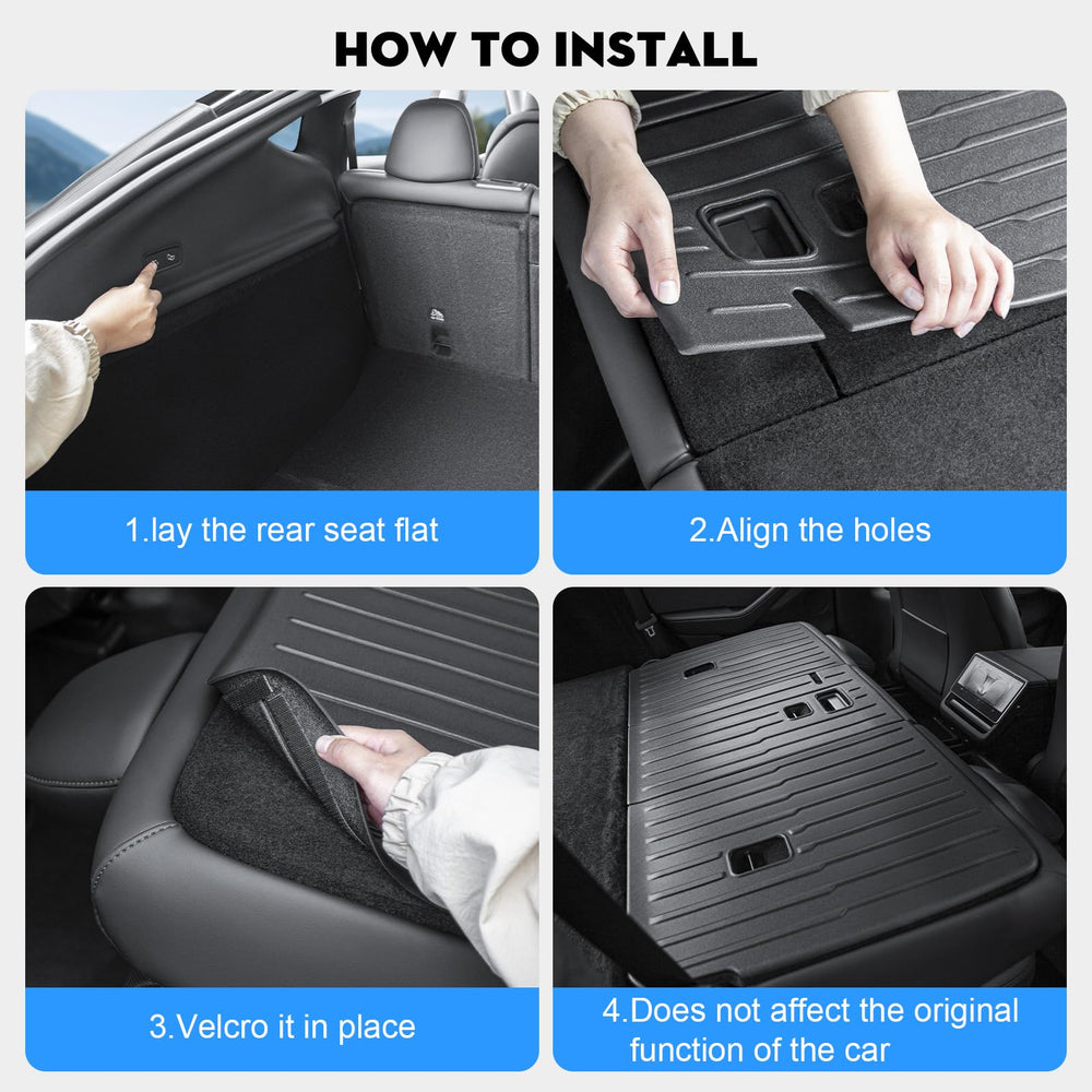 KUNIST rear seat protector demonstrates fast Velcro installation for a secure fit.