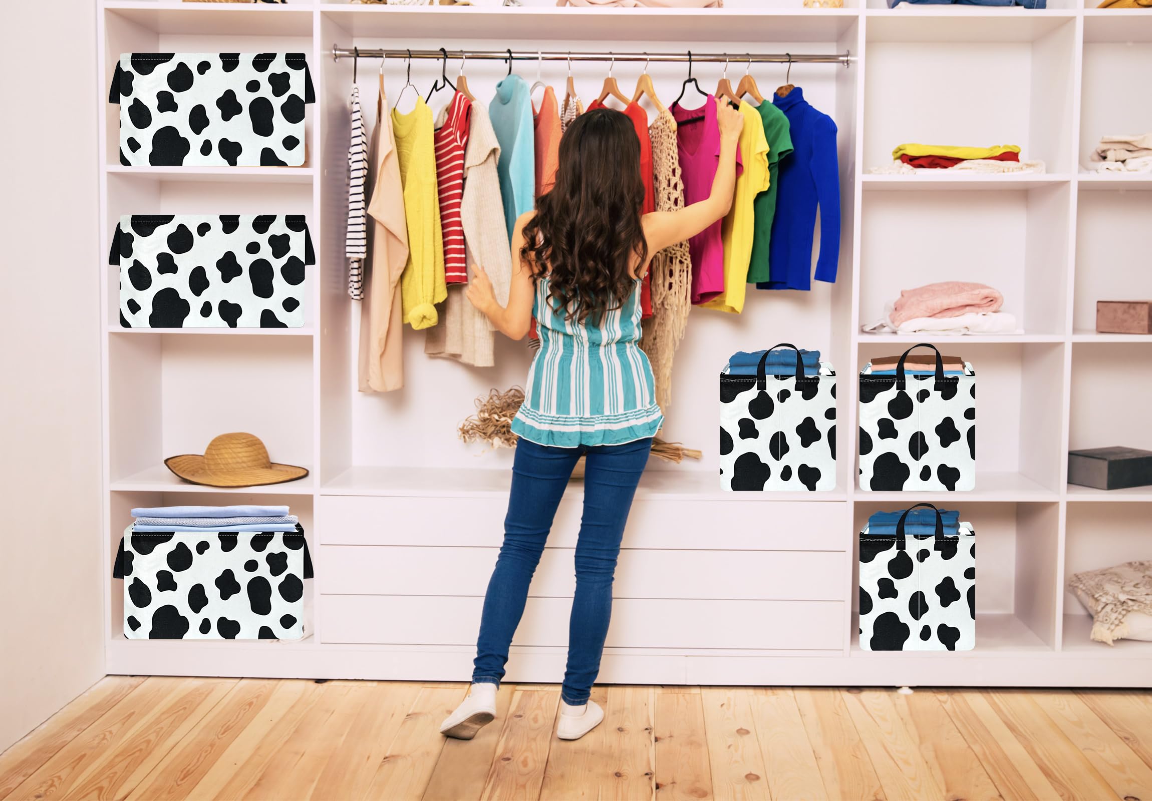 KUNRO cow-pattern basket adds decorative charm while keeping essentials accessible.