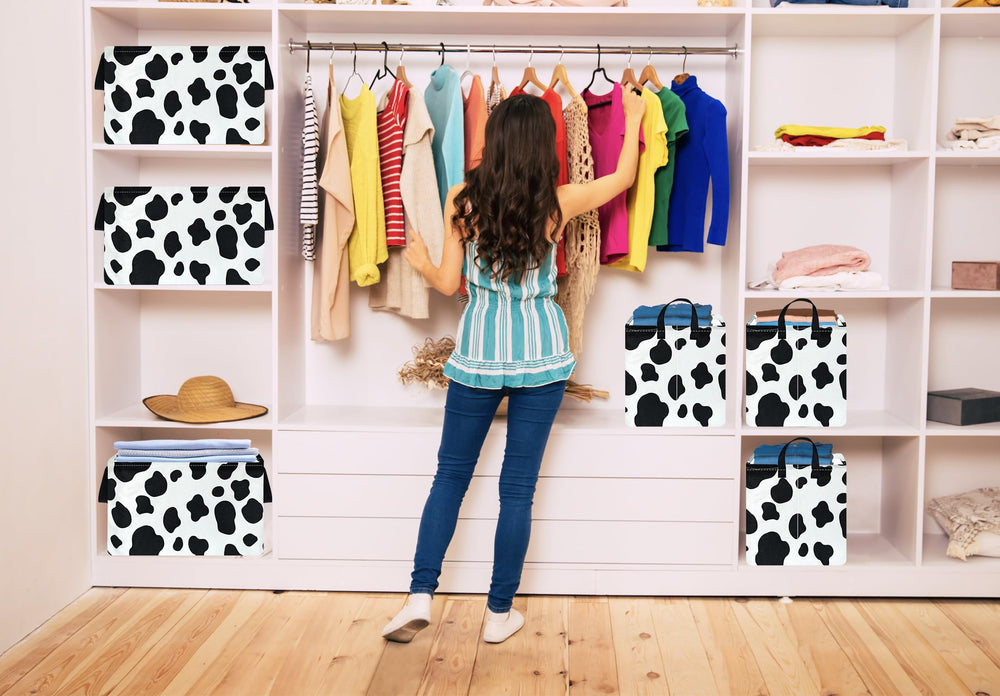 KUNRO cow-pattern basket adds decorative charm while keeping essentials accessible.