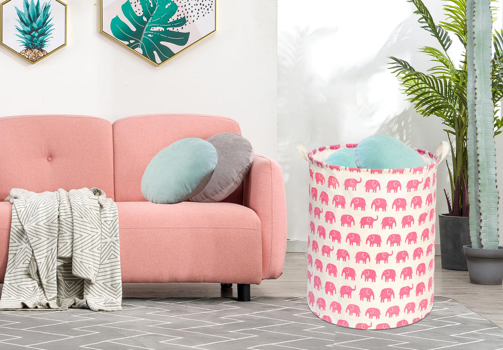 KUNRO decorative round storage basket doubles as stylish room accent and hamper