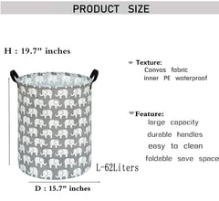 KUNRO elephant round laundry basket side view shows portable, easy transport.