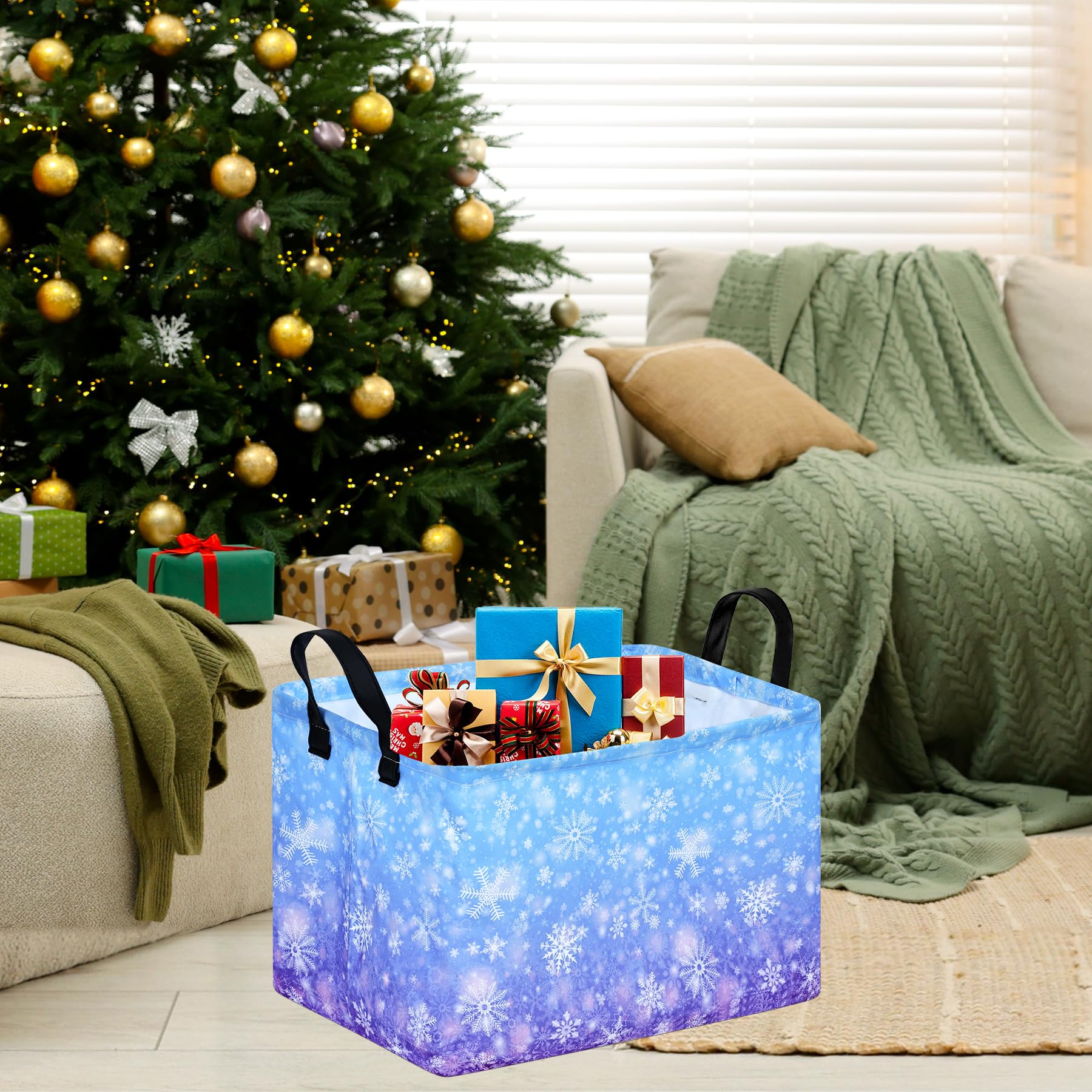 KUNRO festive gift-storage basket adds holiday charm to bedrooms and living rooms.