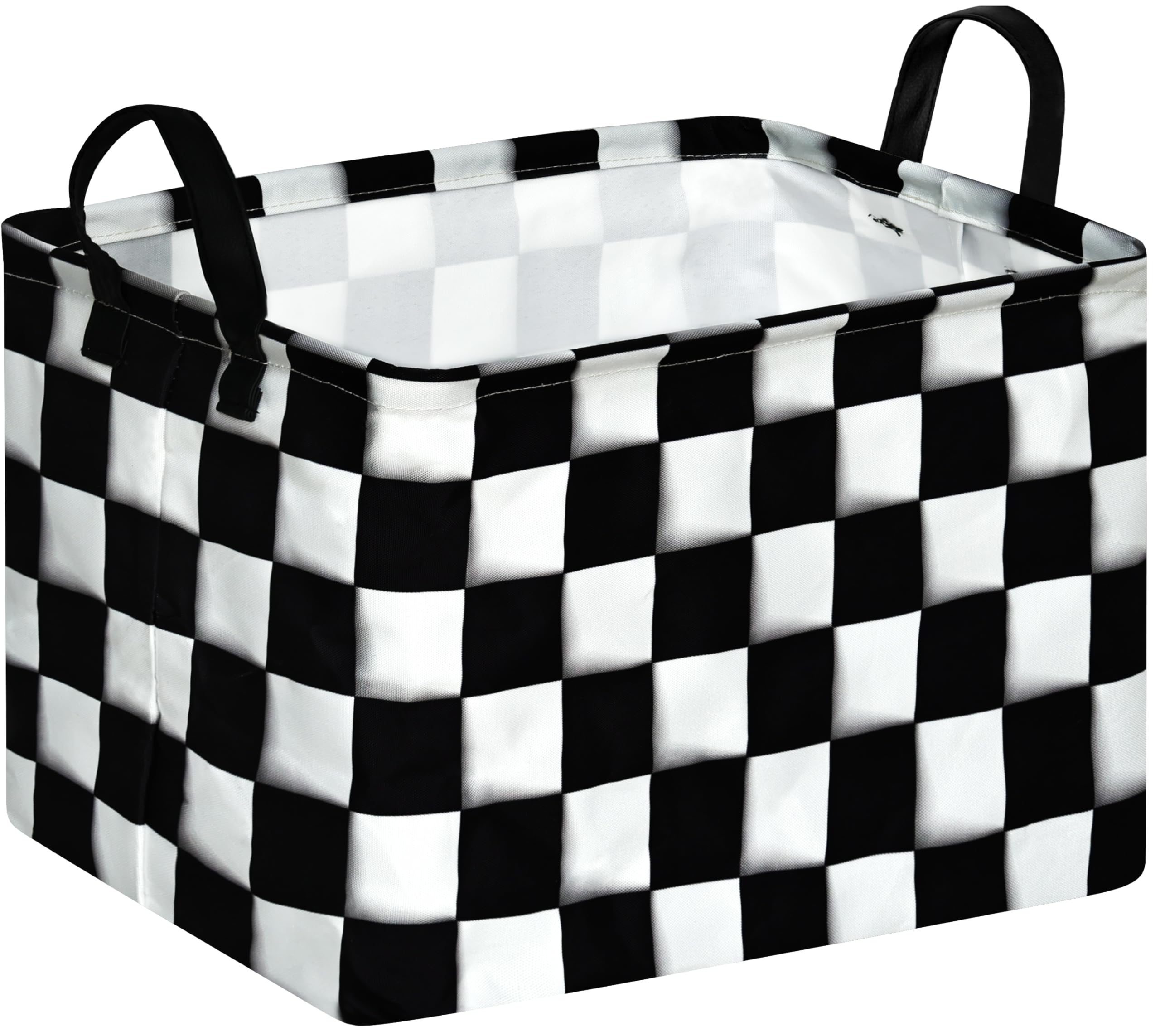 KUNRO rectangular checkered flag storage basket for chic room organization