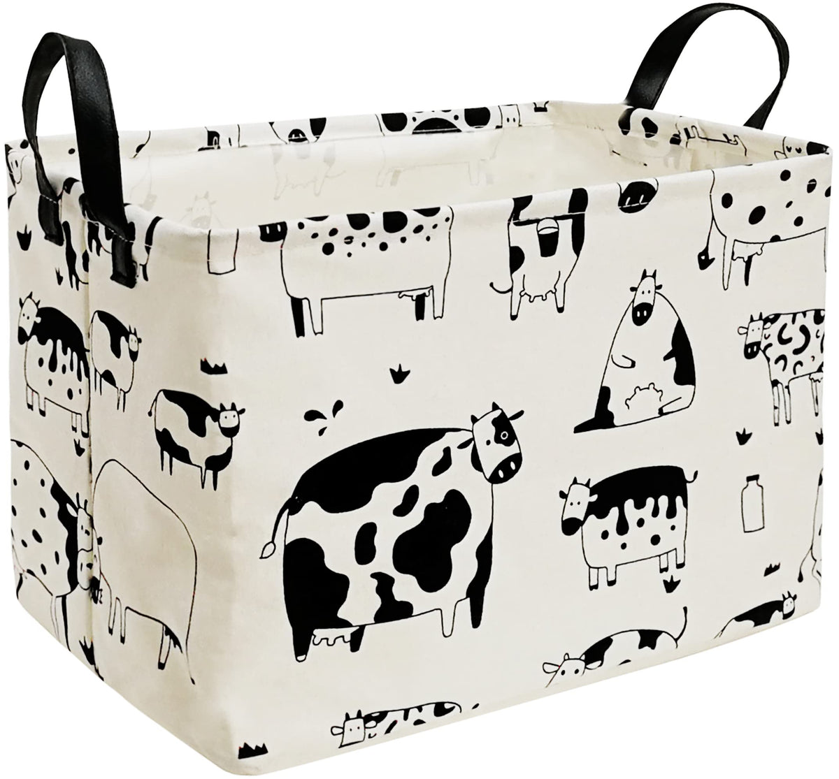 KUNRO Rectang Cow Storage Basket top-view shows organized shelf space for toys.