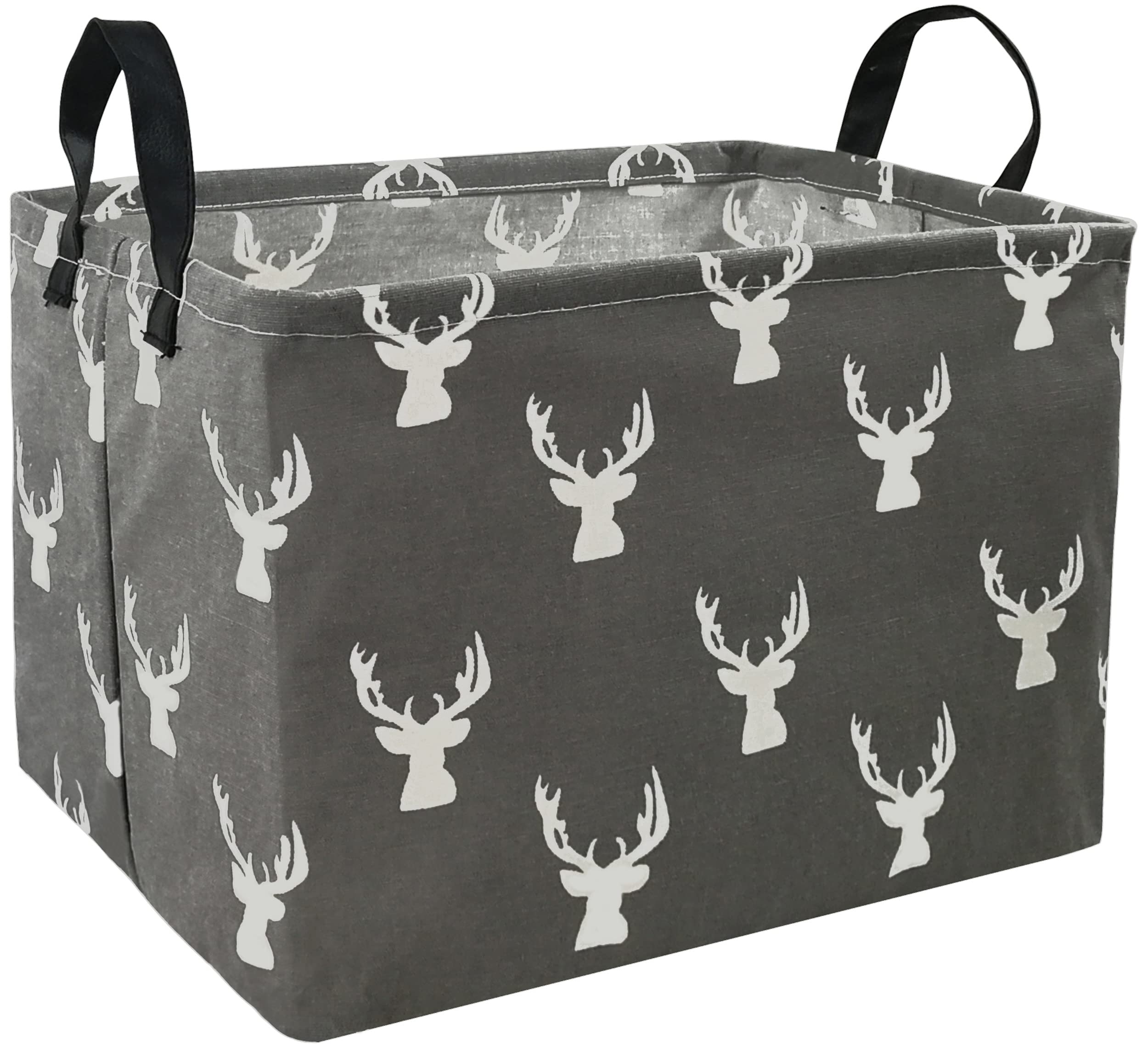 KUNRO Rectang Deer Storage Basket grey front view shows versatile nursery organizer.