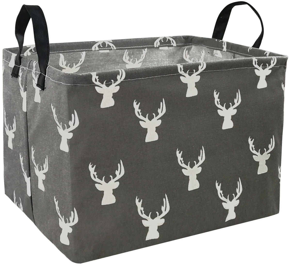 KUNRO Rectang Deer Storage Basket grey front view shows versatile nursery organizer.