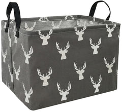 KUNRO Rectang Deer Storage Basket grey front view shows versatile nursery organizer.