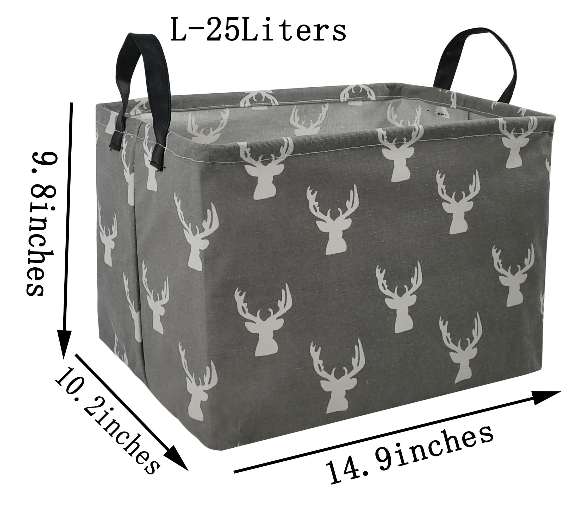 KUNRO Rectang Deer Storage Basket grey side view highlights easy transport handles.