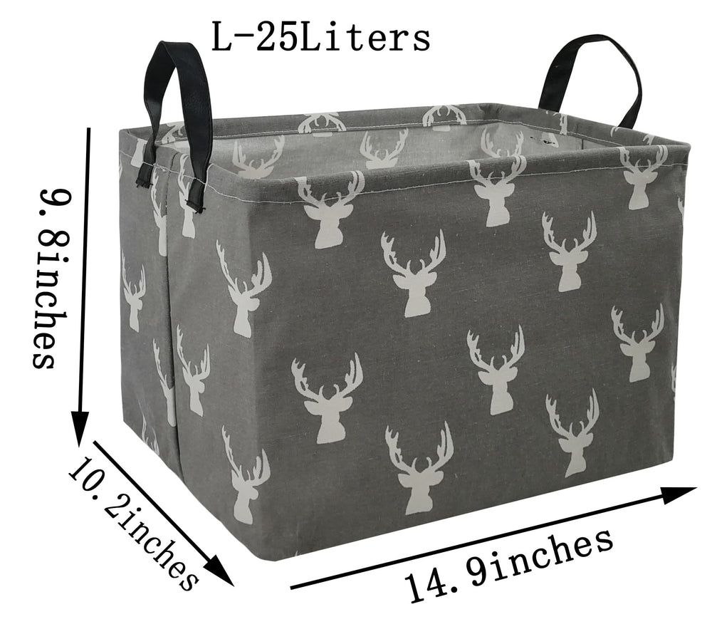 KUNRO Rectang Deer Storage Basket grey side view highlights easy transport handles.
