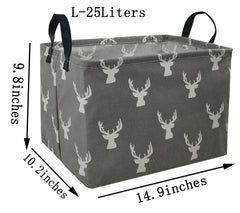 KUNRO Rectang Deer Storage Basket grey side view highlights easy transport handles.