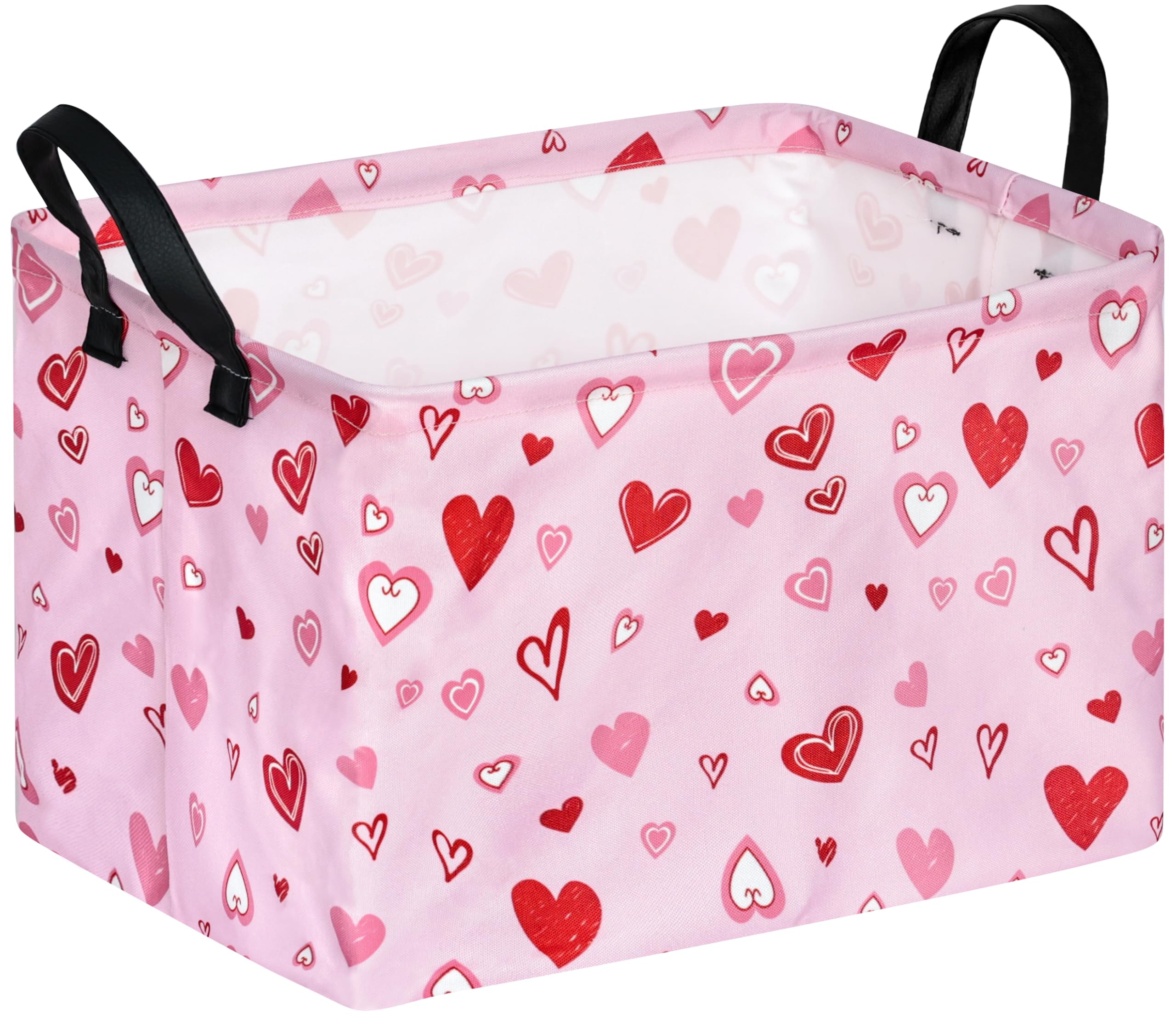 KUNRO Rectang Heart Pattern storage basket with handles for neat toy organization.