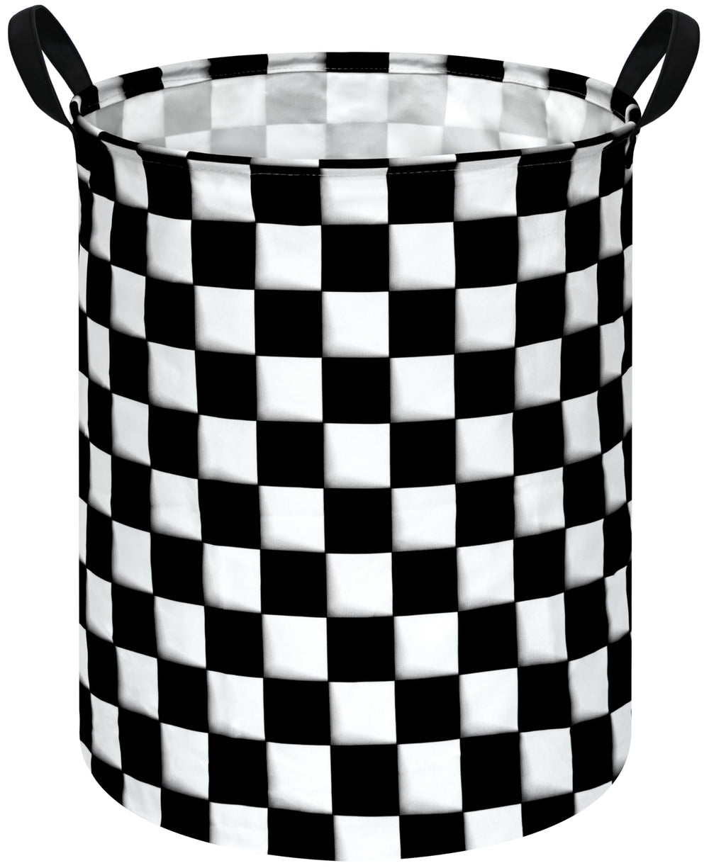 KUNRO round checker laundry basket assembly with sturdy handles for easy daily use.