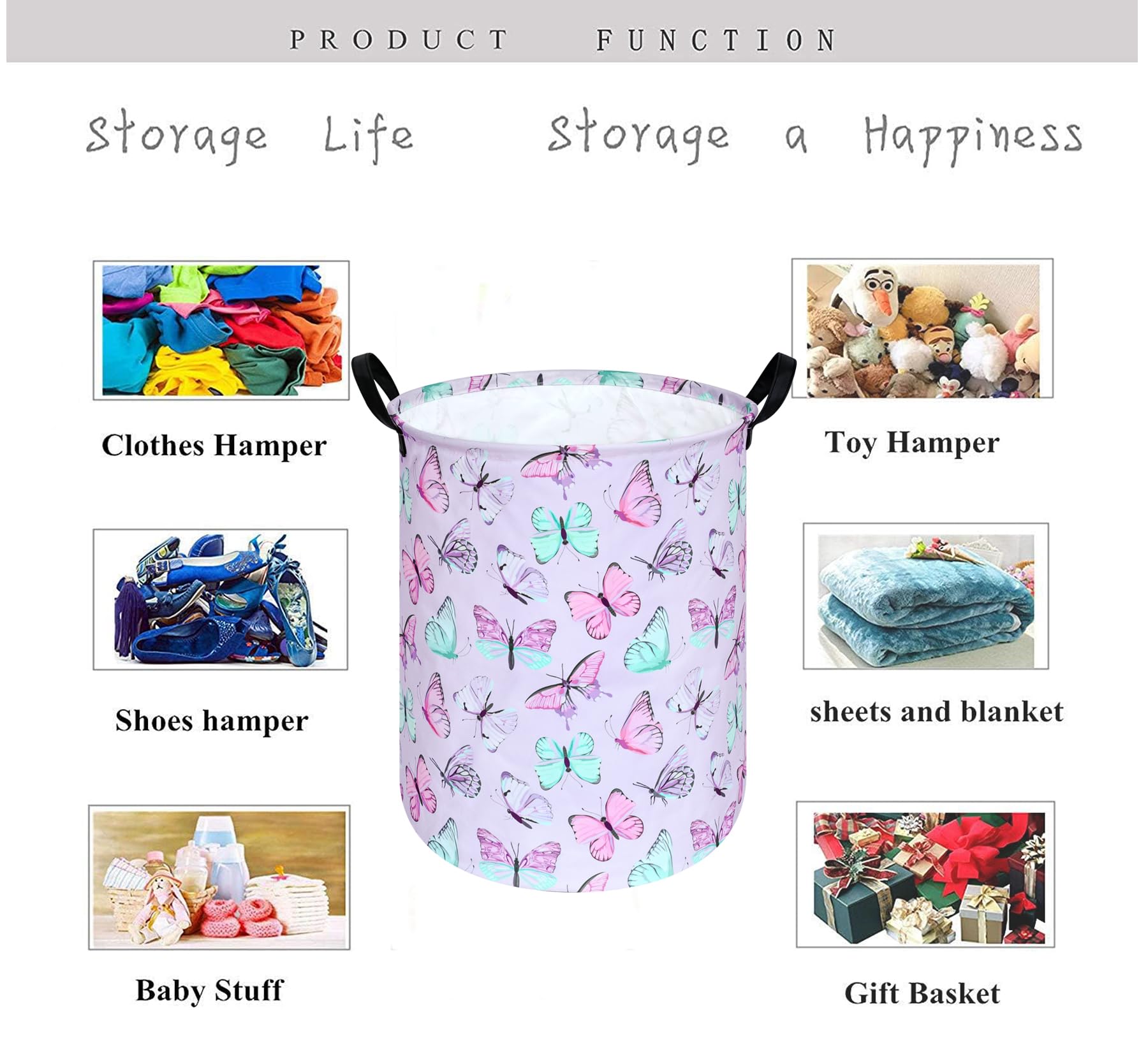 KUNRO round laundry basket with collapsible design and handles for easy transport.