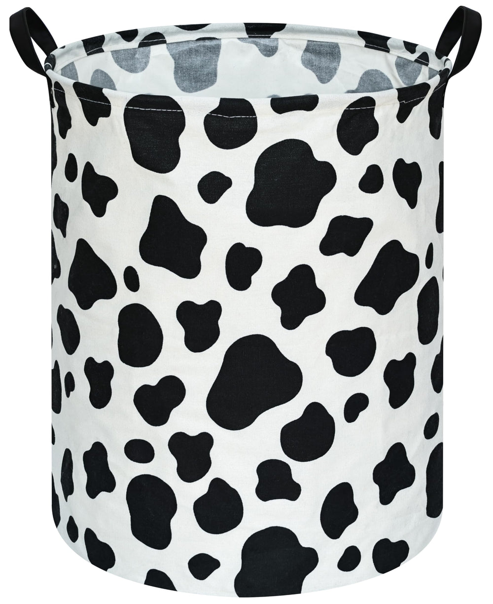 KUNRO round laundry basket with cow pattern, full view for storage