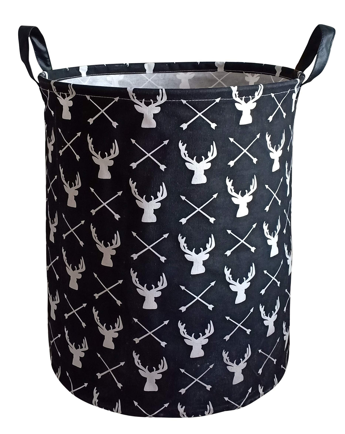 KUNRO round laundry basket with deer motif, open-top design for easy loading.