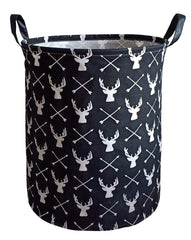 KUNRO round laundry basket with deer motif, open-top design for easy loading.