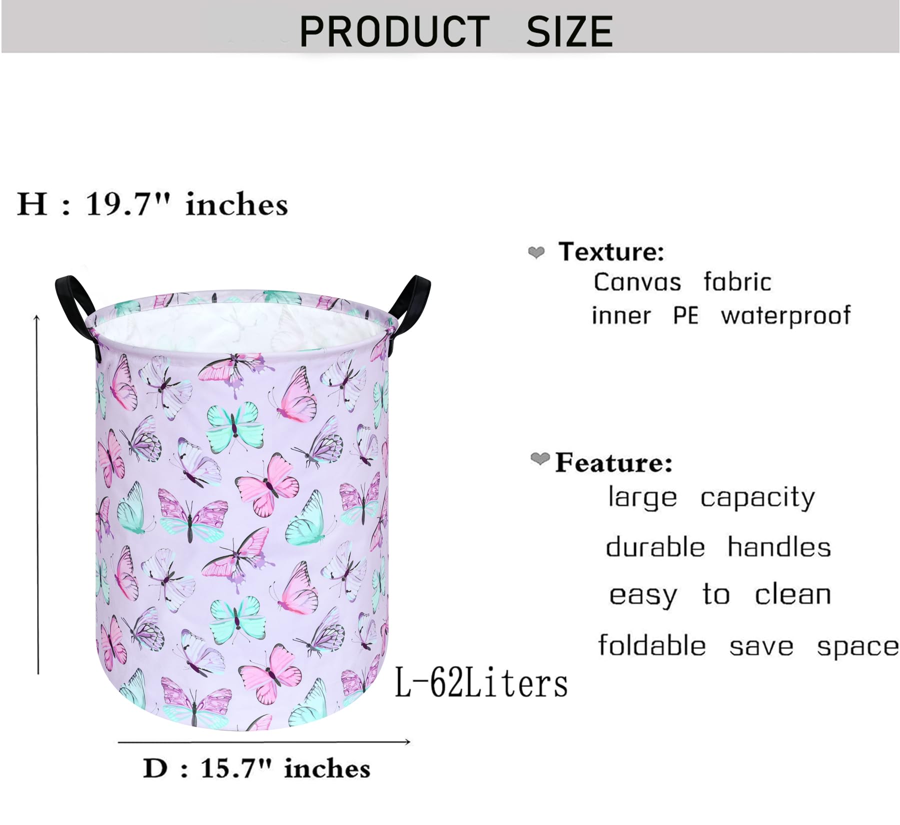 KUNRO round laundry basket dimensions show 19.7 inch height and 15.7 inch diameter.
