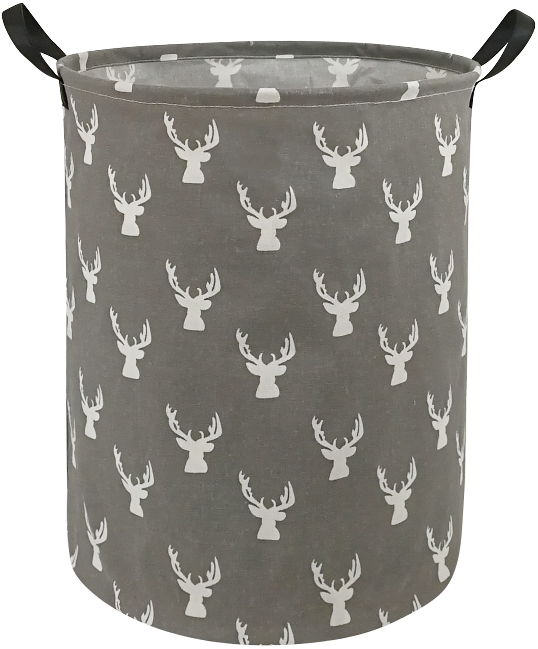 KUNRO round laundry basket exterior with grey deer motif for stylish organization.