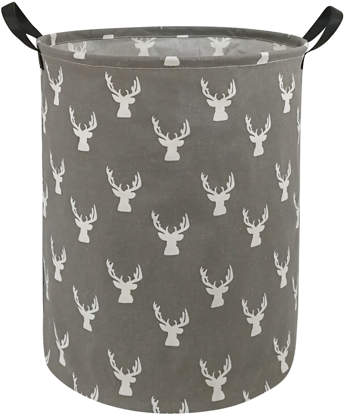 KUNRO round laundry basket exterior with grey deer motif for stylish organization.