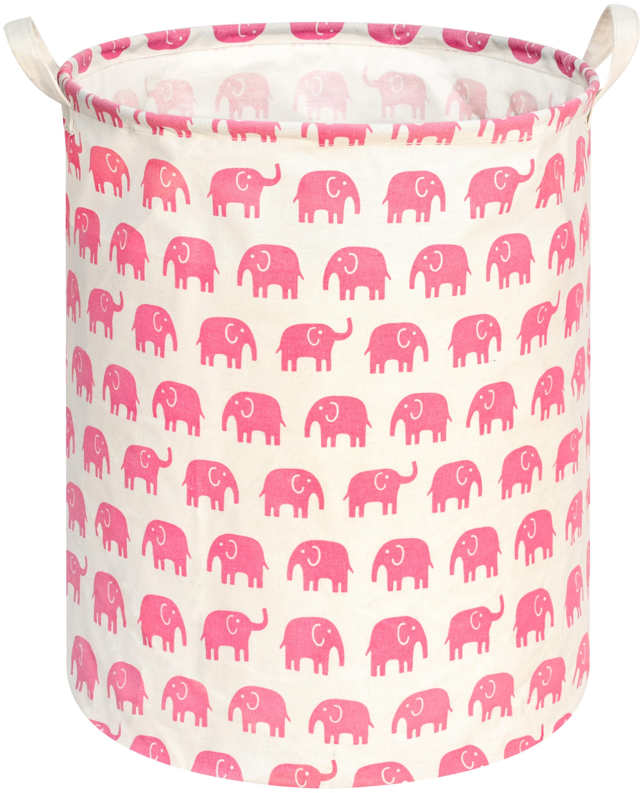 KUNRO round laundry basket pink elephant with collapsible design for easy storage