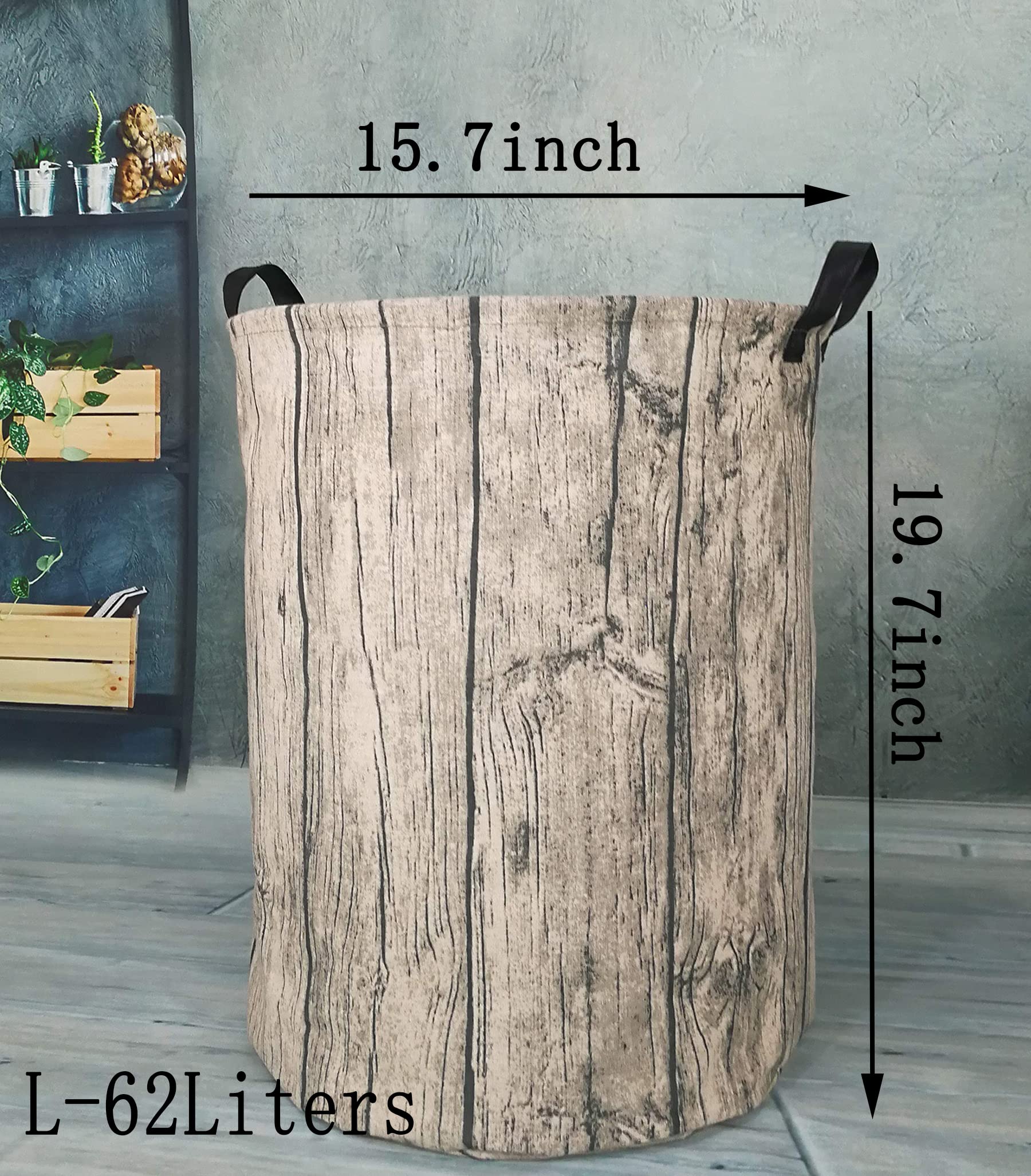 KUNRO round laundry basket tree stump side view for versatile corner organization.