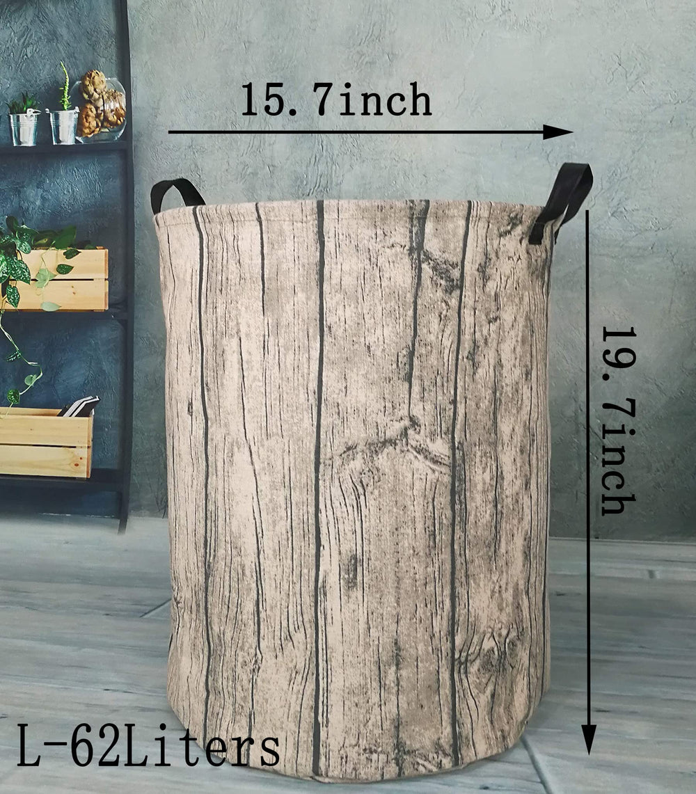 KUNRO round laundry basket tree stump side view for versatile corner organization.