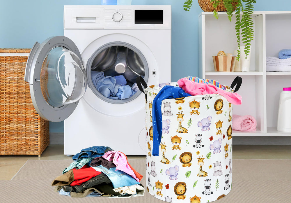KUNRO Round Tiger Animals collapsible bin saves space when not used