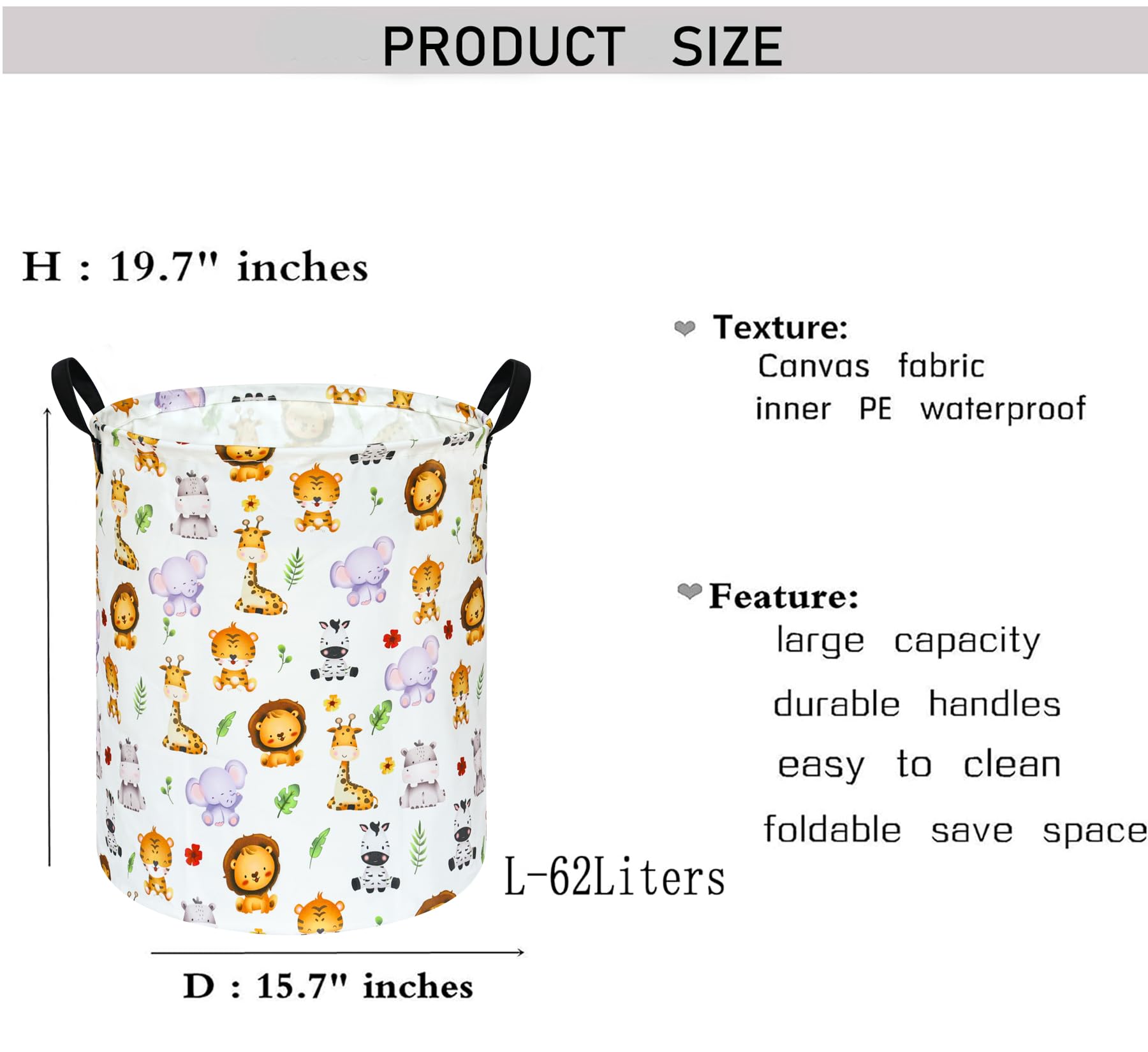KUNRO Round Tiger Animals room decor storage bin blends with home style