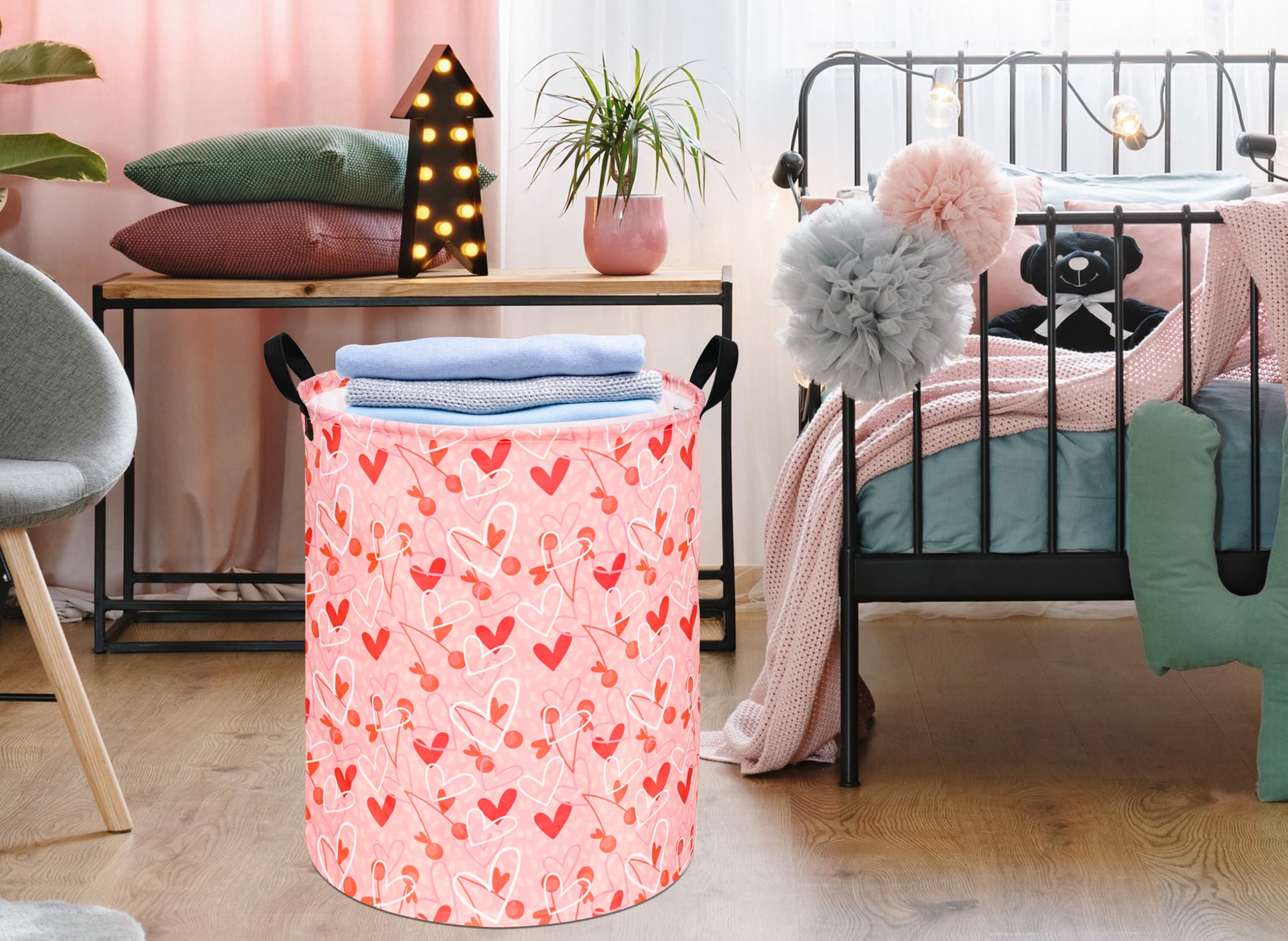 KUNRO round valentines laundry gift basket with handles for easy transport