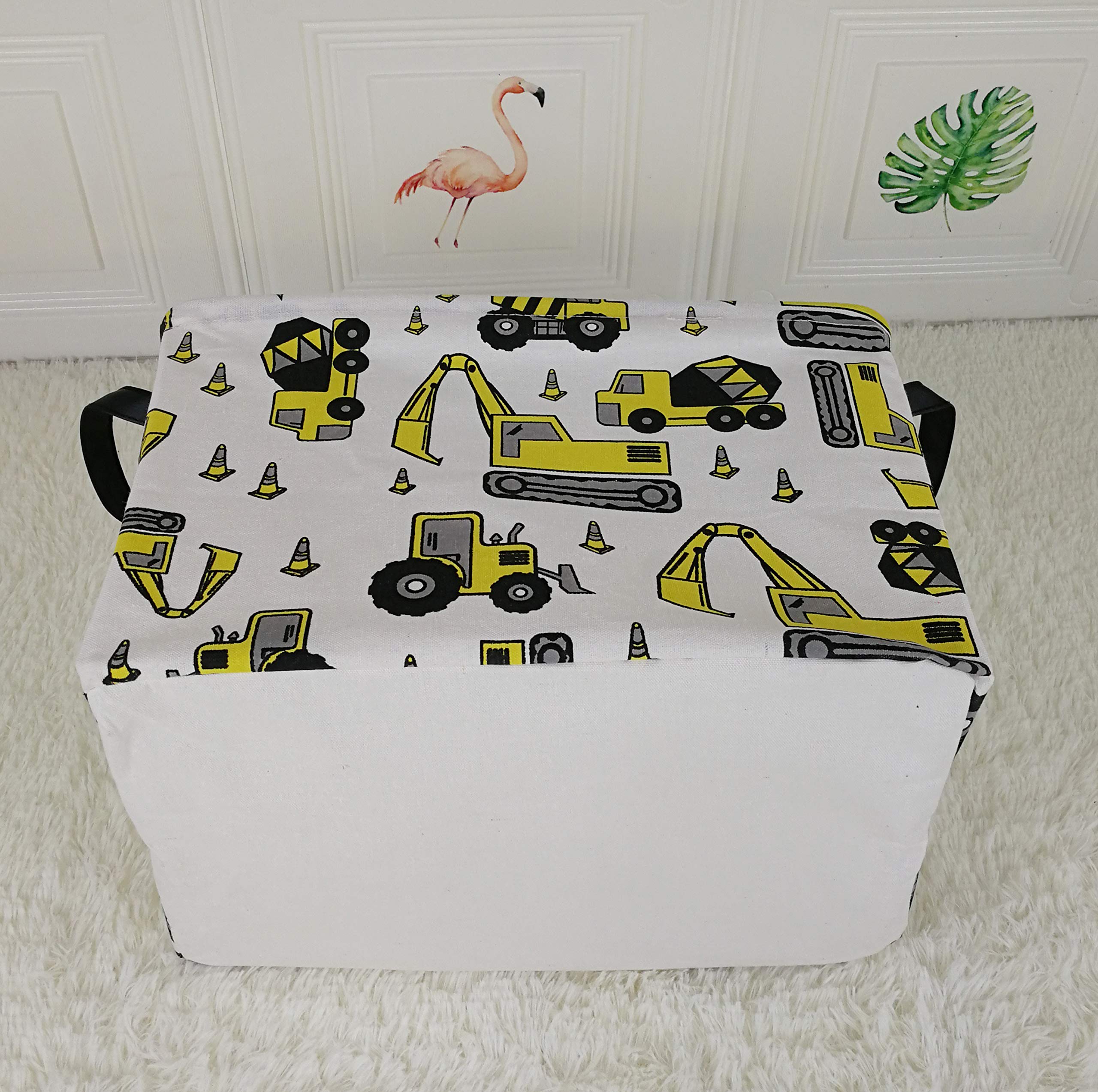KUNRO yellow toy storage bin in the living room.
