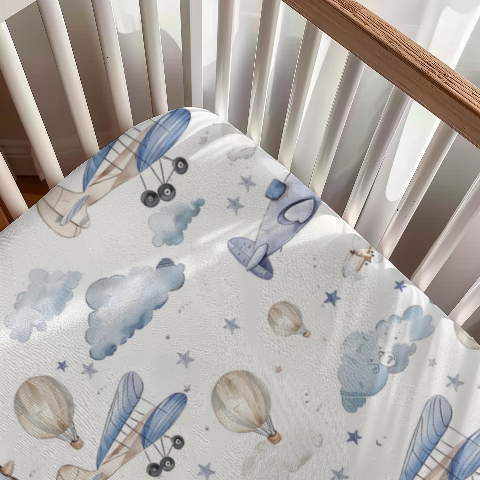 KuphiL10C plane-hot-air-balloons-crib-sheet-02 unisex print supports enchanting bedtime routines with soft fabrics.
