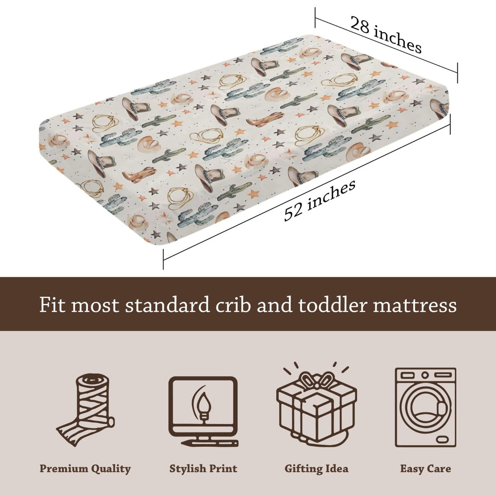 KuphiL10C western-style crib sheet fits standard 28x52 mattress securely.
