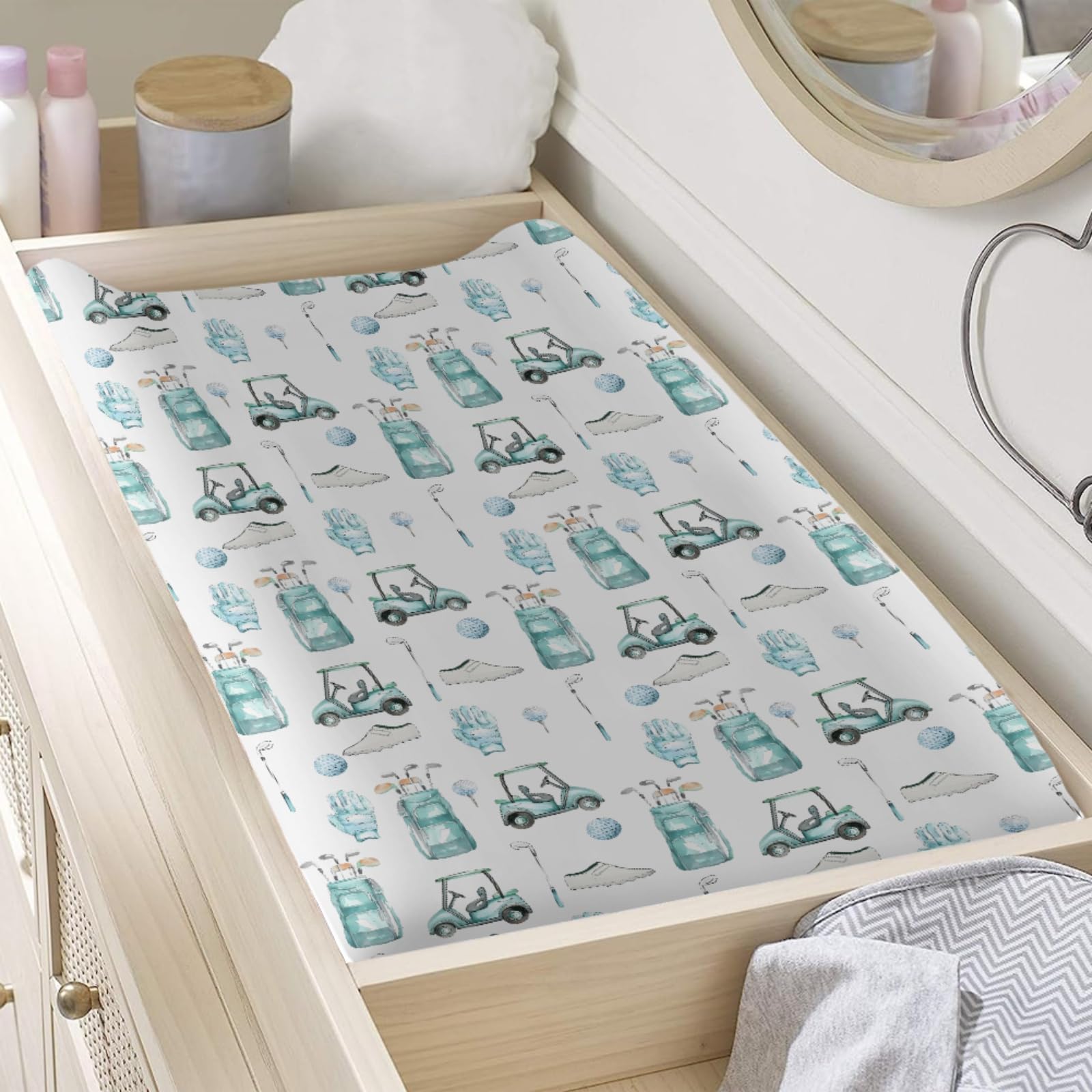 KuphiL10C watercolor golf changing pad cover durable fabric supports long use with easy care.